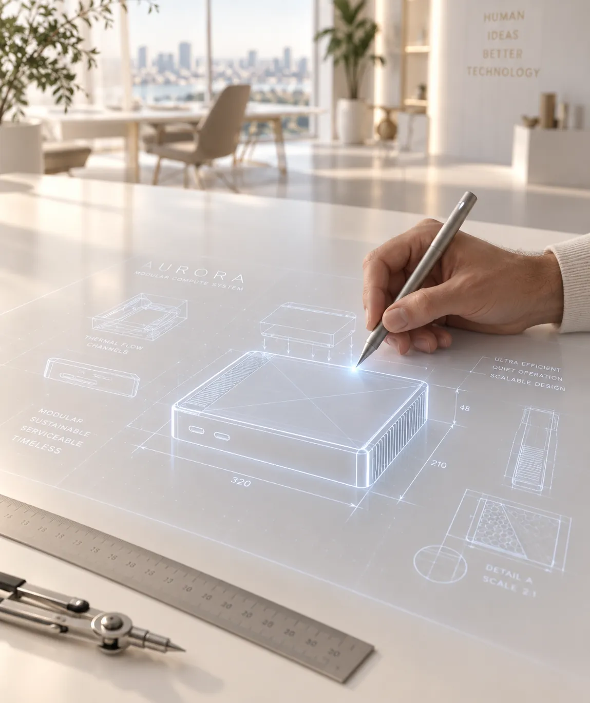 A bespoke modular system being designed on the work surface